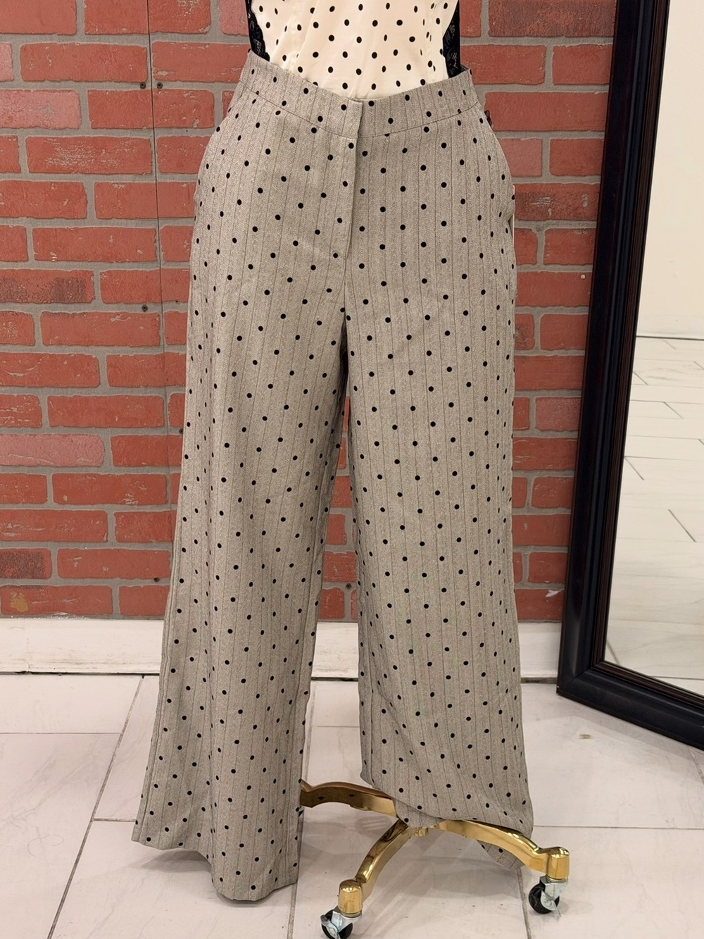 Milk+Honey Black Dot Wide-Leg Gray Pants